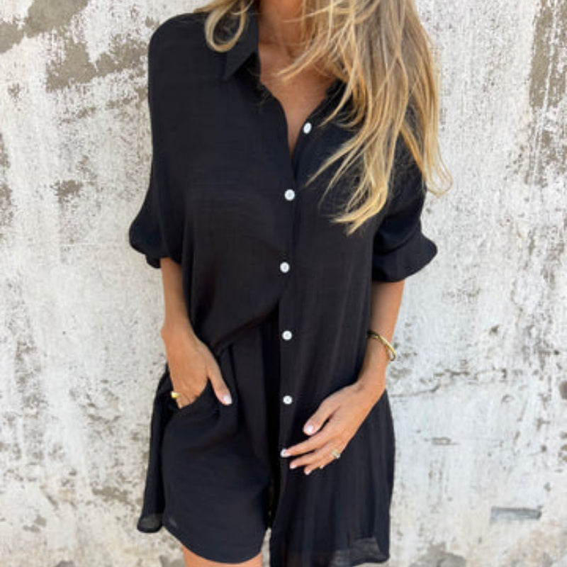 ⏳Temps limité 50% de réduction💥Ensemble deux pièces composé d'un t-shirt à manches longues décontracté et d'un short pour femmes