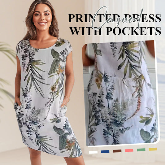 🌸Vente de Printemps🌸 Robe Imprimée Décontractée Avec Poches