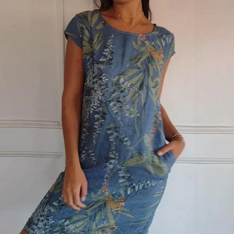 🌸Vente de Printemps🌸 Robe Imprimée Décontractée Avec Poches