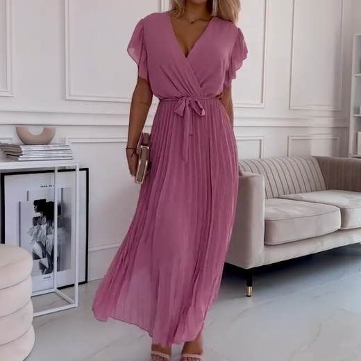 💐 Robe fluide plissée à col en V pour femmes