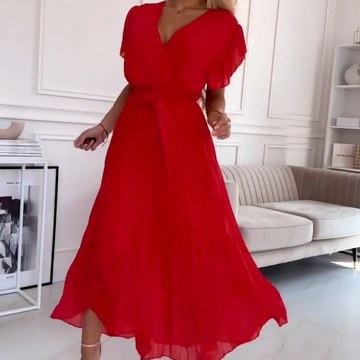💐 Robe fluide plissée à col en V pour femmes