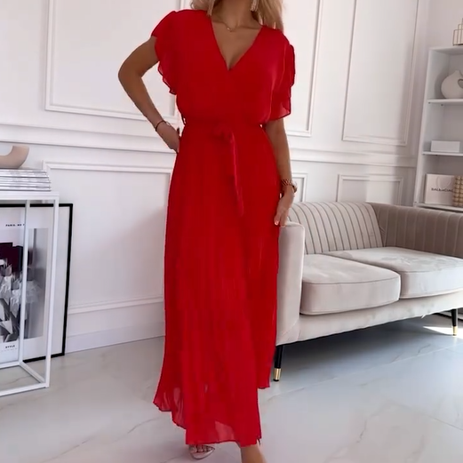 💐 Robe fluide plissée à col en V pour femmes