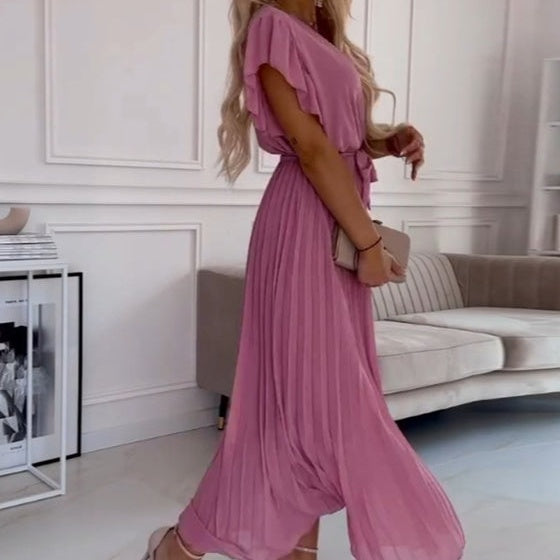 💐 Robe fluide plissée à col en V pour femmes