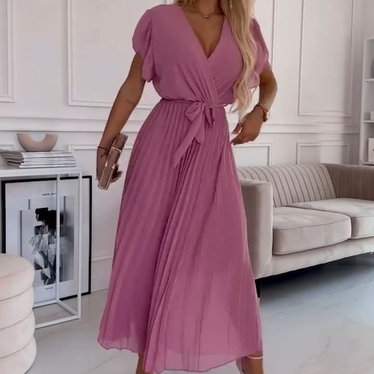 💐 Robe fluide plissée à col en V pour femmes