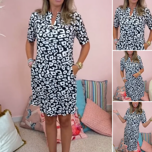 ✨Début de l'été Nouveau✨Robe imprimée décontractée à manches courtes et col en V pour femmes