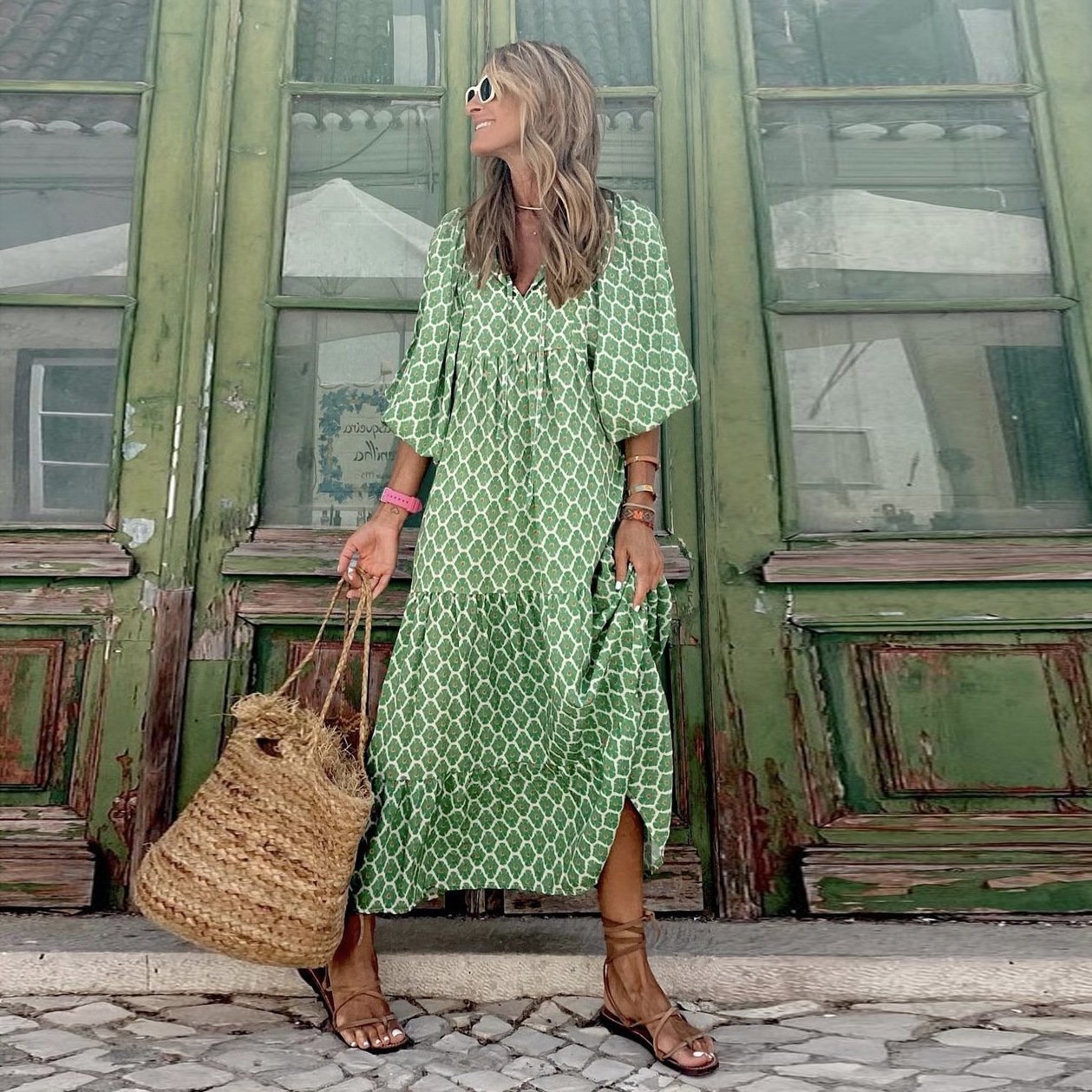 🌸Grande réduction de prix🌸Robe Maxi Bohème Élégante à Manches Bouffantes pour Femmes