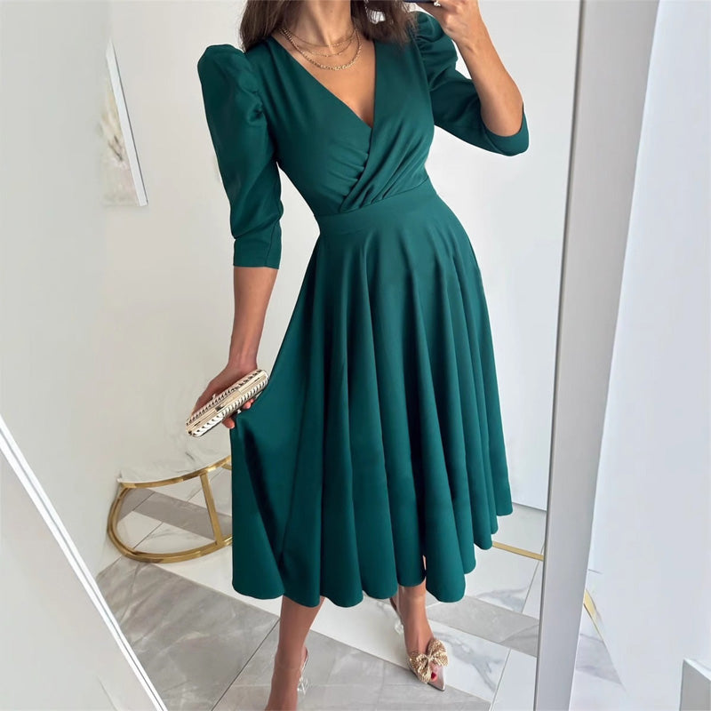 👗Robe midi plissée à col en V pour femme
