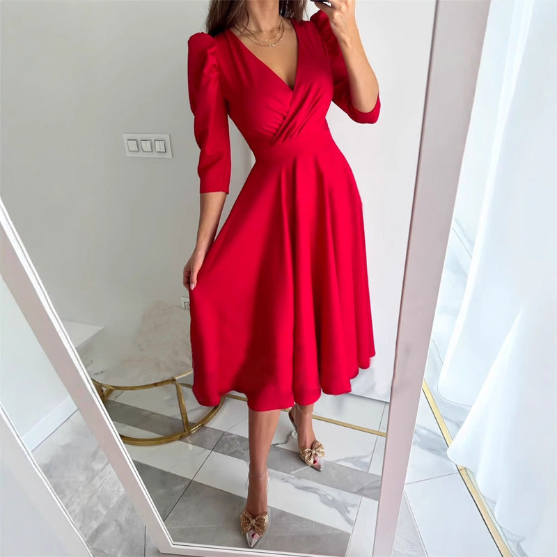 👗Robe midi plissée à col en V pour femme