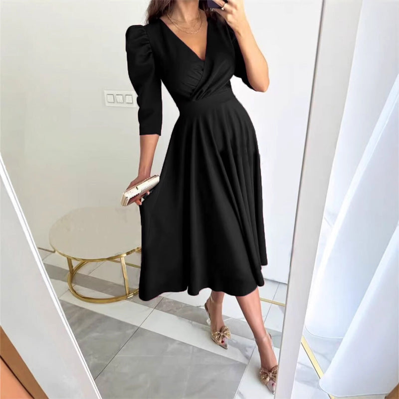 👗Robe midi plissée à col en V pour femme
