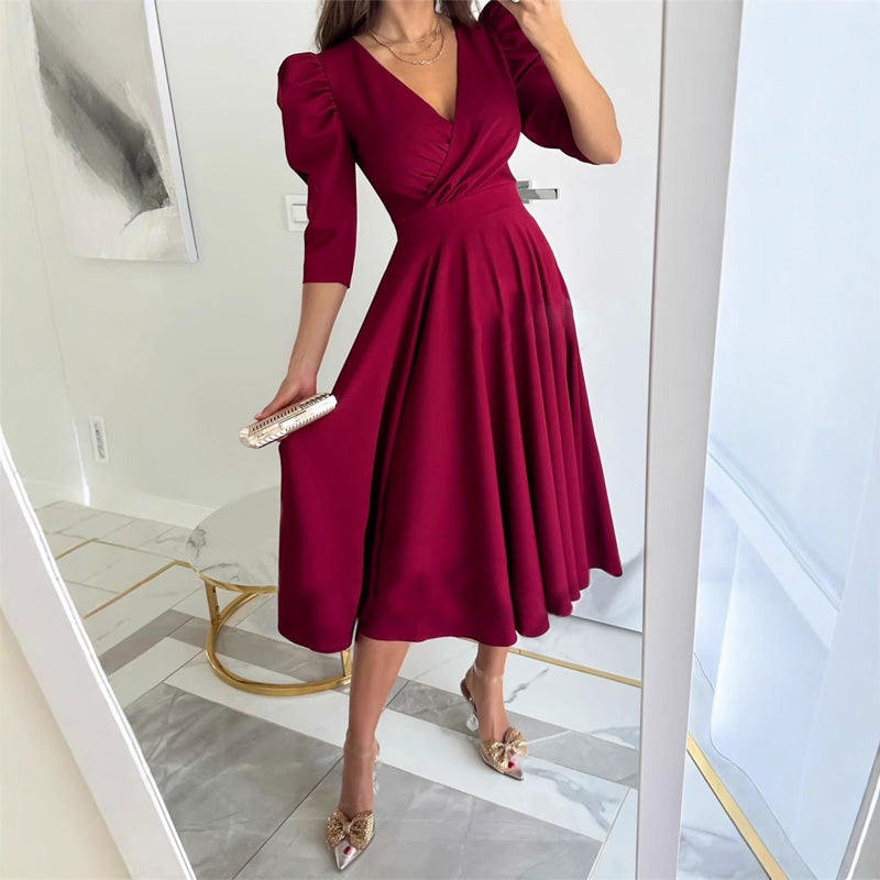 👗Robe midi plissée à col en V pour femme