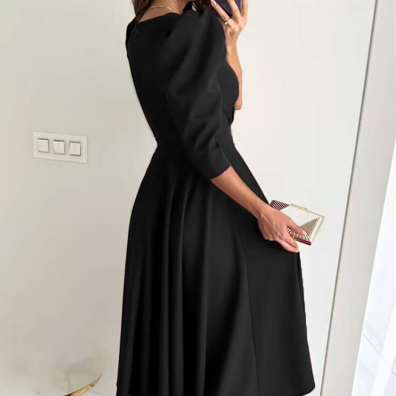 👗Robe midi plissée à col en V pour femme