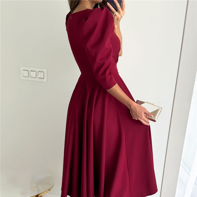 👗Robe midi plissée à col en V pour femme