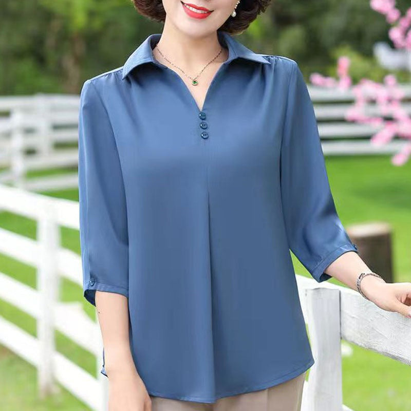 🔥Printemps 50% de réduction🔥Chemise décontractée à col de couleur unie pour femmes