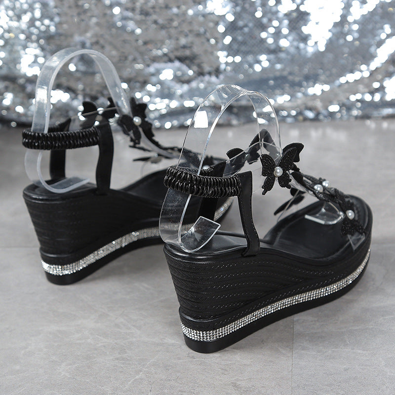 🎉Nouveautés du printemps🔥Sandales à Bout Ouvert Ornées de Papillons Pailletés