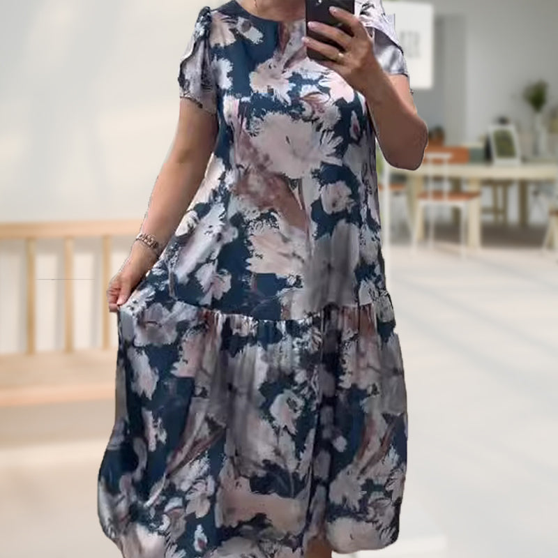 👗Début de l'été Nouveau✨Robe ample à col rond et manches courtes à fleurs
