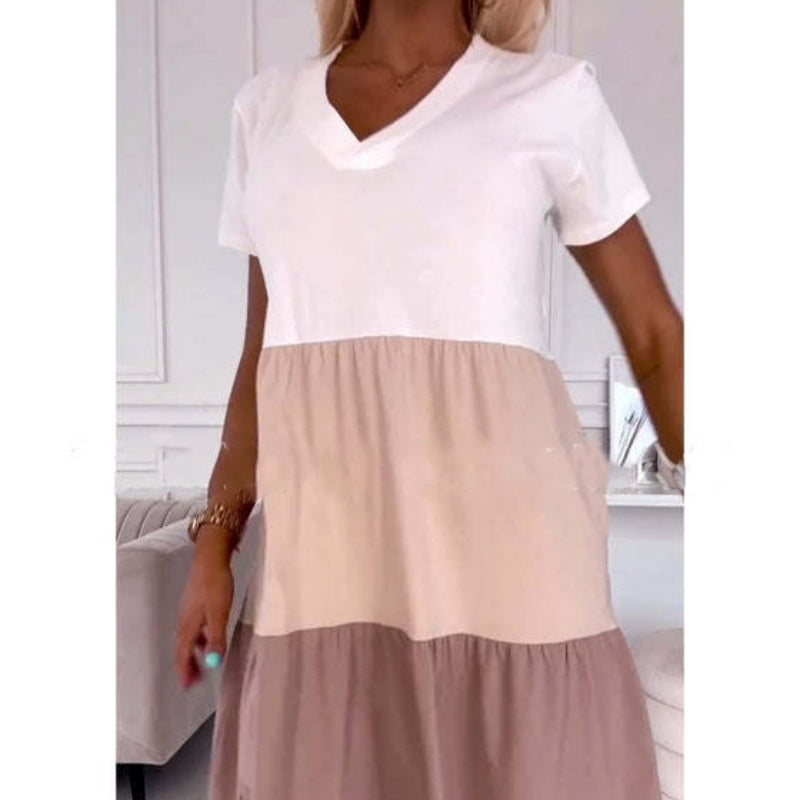 💖Promotions - 50% de réduction💖 Élégante robe longue à col en V et à couleurs contrastées pour femmes