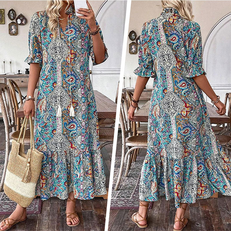 🌸Nouveautés du printemps💐 Robe florale d'été à col en V pour femmes