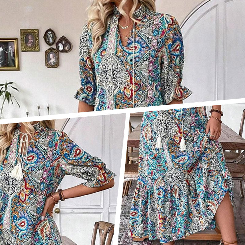 🌸Nouveautés du printemps💐 Robe florale d'été à col en V pour femmes