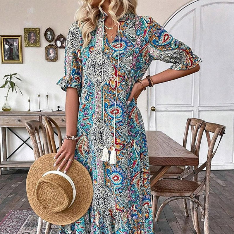 🌸Nouveautés du printemps💐 Robe florale d'été à col en V pour femmes