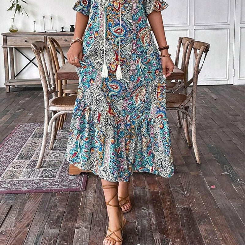 🌸Nouveautés du printemps💐 Robe florale d'été à col en V pour femmes