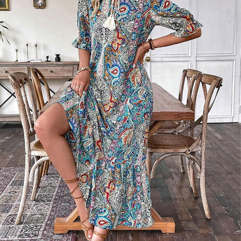 🌸Nouveautés du printemps💐 Robe florale d'été à col en V pour femmes