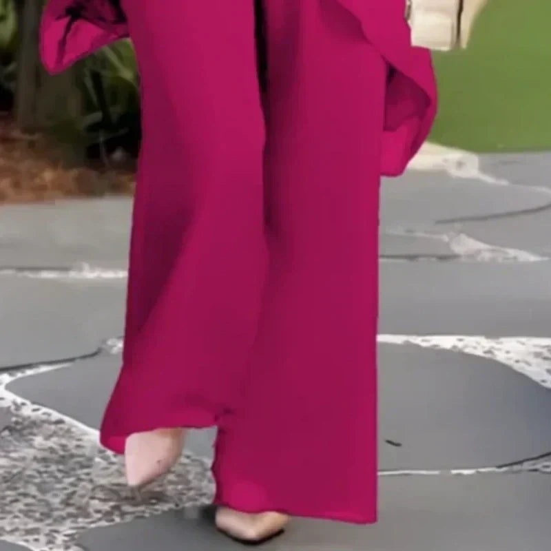✨️Nouveaux arrivages✨️Deux-pièces pour femmes : Charmant top asymétrique & pantalon à jambes larges（🔥50 % de réduction）