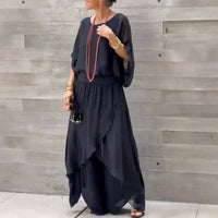 🔥Promotions du début de l'été🔥Ensemble 2 pièces en mousseline - Top ample et pantalon fendu à jambe large(🔥50 % de réduction)