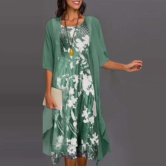 🌸Printemps 52% de réduction🌸Ensemble élégant 2 pièces : chemisier à manches mi-longues + robe