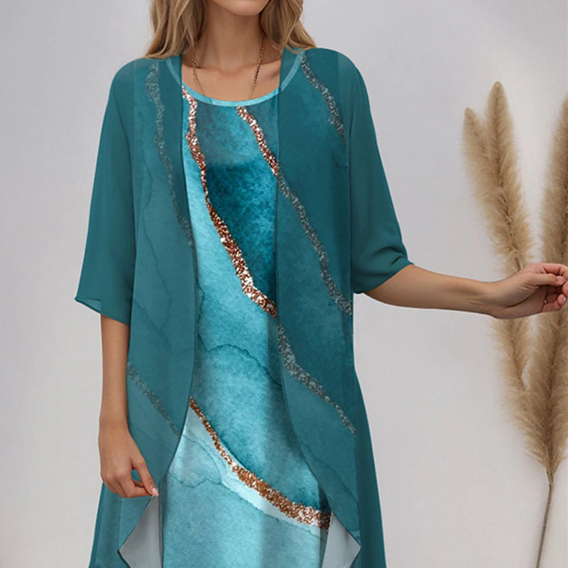🌸Printemps 52% de réduction🌸Ensemble élégant 2 pièces : chemisier à manches mi-longues + robe
