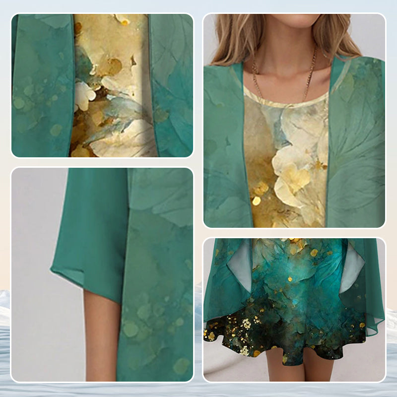 🌸Printemps 52% de réduction🌸Ensemble élégant 2 pièces : chemisier à manches mi-longues + robe