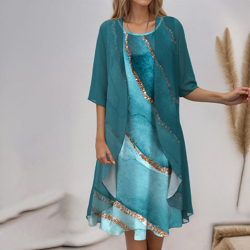 🌸Printemps 52% de réduction🌸Ensemble élégant 2 pièces : chemisier à manches mi-longues + robe