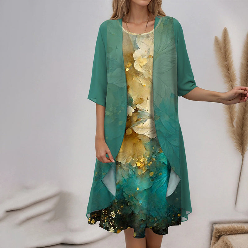 🌸Printemps 52% de réduction🌸Ensemble élégant 2 pièces : chemisier à manches mi-longues + robe