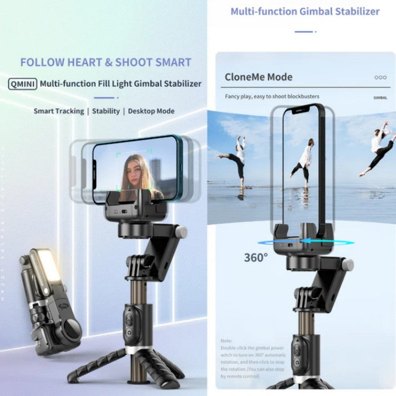 Stabilisateur à cardan pliable à 3 axes et rotatif à 360° pour l'enregistrement sur smartphone
