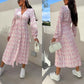 ⏳Réduction limitée de 50%🎁Robe fleurie tendance à manches longues, accentuant la taille, avec col en V et patte de boutonnage