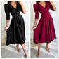 Robe midi plissée avec col en V pour femme