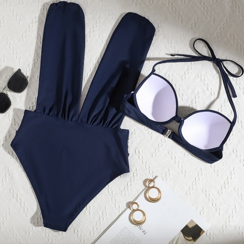 ⏳Temps limité 50% de réduction💥🩱étéExplosion☀️Zweiteiliges Ensemble de maillot de bain pour femme avec nœud en couleur unie