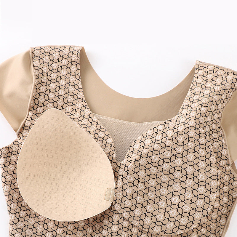 💖Corset moulant sans soutien-gorge à manches courtes pour femmes