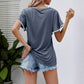 T-shirt décontracté à col rond et manches à pompons pour femme