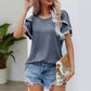 T-shirt décontracté à col rond et manches à pompons pour femme