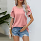 T-shirt décontracté à col rond et manches à pompons pour femme