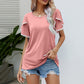T-shirt décontracté à col rond et manches à pompons pour femme