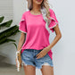 T-shirt décontracté à col rond et manches à pompons pour femme