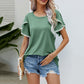 T-shirt décontracté à col rond et manches à pompons pour femme