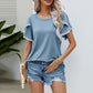 T-shirt décontracté à col rond et manches à pompons pour femme