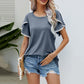 T-shirt décontracté à col rond et manches à pompons pour femme