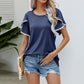 T-shirt décontracté à col rond et manches à pompons pour femme