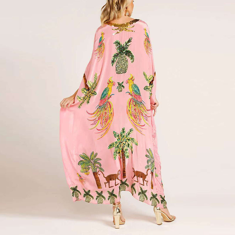 Robe élégante, décontractée, imprimée, avec col en V pour femmes