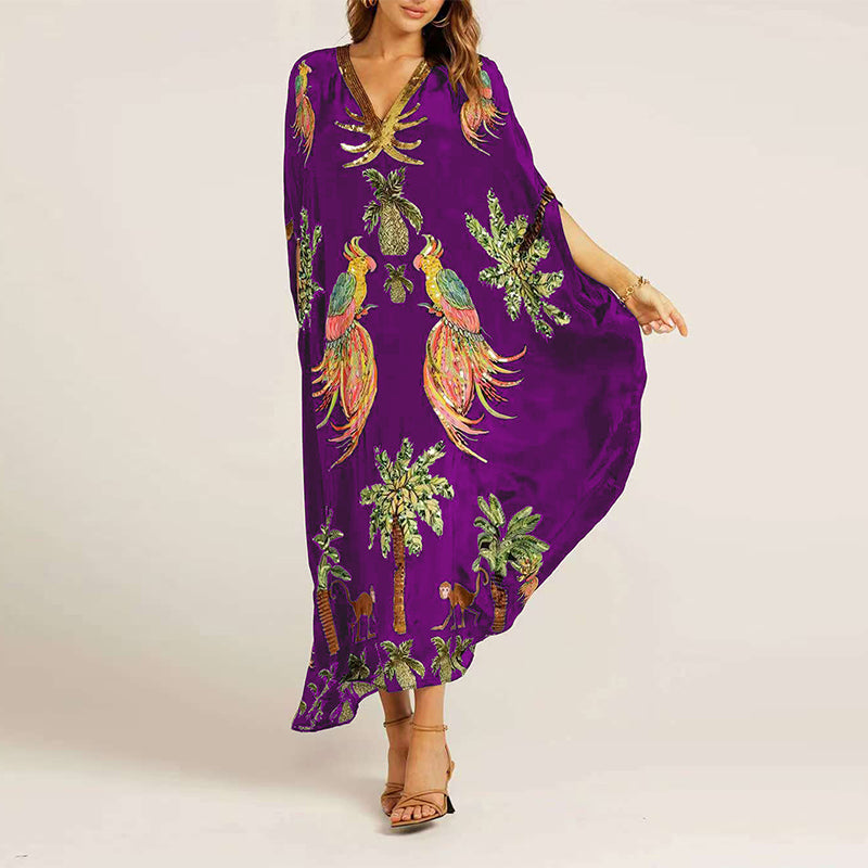 Robe élégante, décontractée, imprimée, avec col en V pour femmes