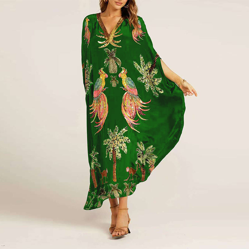 Robe élégante, décontractée, imprimée, avec col en V pour femmes