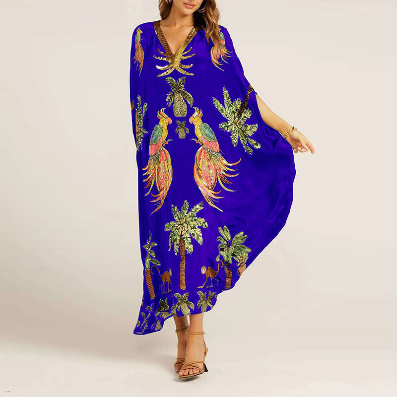 Robe élégante, décontractée, imprimée, avec col en V pour femmes